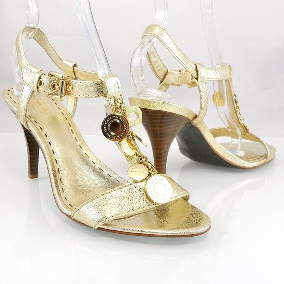 NIB$198 COACH Lucile Shiny Leather T-Strap Lucky Charm Sandals Heels 8 - Picture 3 of 14